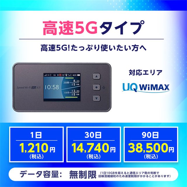 高速5Gタイプ 無制限 1日1,210円（税込）