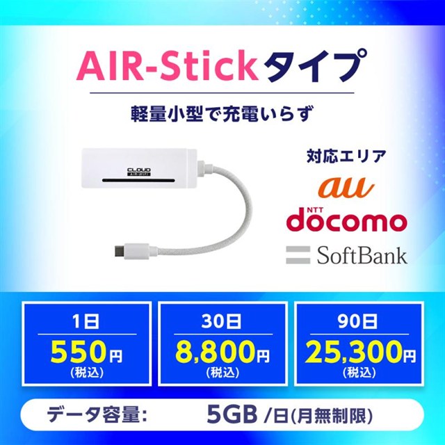 AIR-Stickタイプ 5GB/日・月無制限 1日550円（税込）