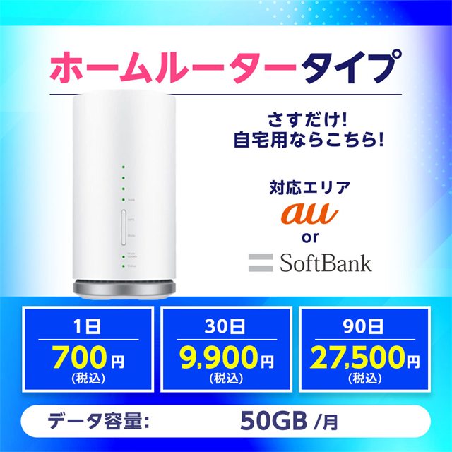 ホームルータータイプ 50GB/月 1日700円（税込）